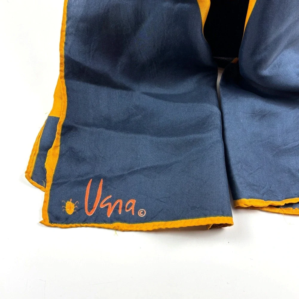 Vera Scarf Womens OS Navy Orange Yellow Vintage Silk Geometric Oblong